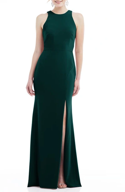 Dessy Collection Cutout Open-back Halter Maxi Dress With Scarf Tie In Evergreen