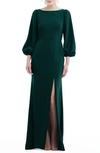 Dessy Collection Bishop Sleeve Open-back Trumpet Gown With Scarf Tie In Green
