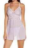 Black Bow Renee Racerback Chemise And G-string Panties In Pastel Lilac