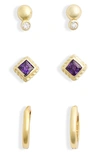 Argento Vivo Sterling Silver Set Of 3 Assorted Earrings In Gold