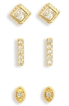 Argento Vivo Sterling Silver Set Of 3 Assorted Earrings In Gold/ Gold