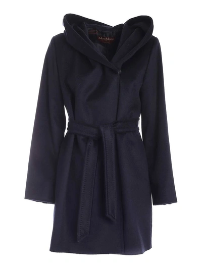 Max Mara Studio Gap Hooded Belted Coat In Black