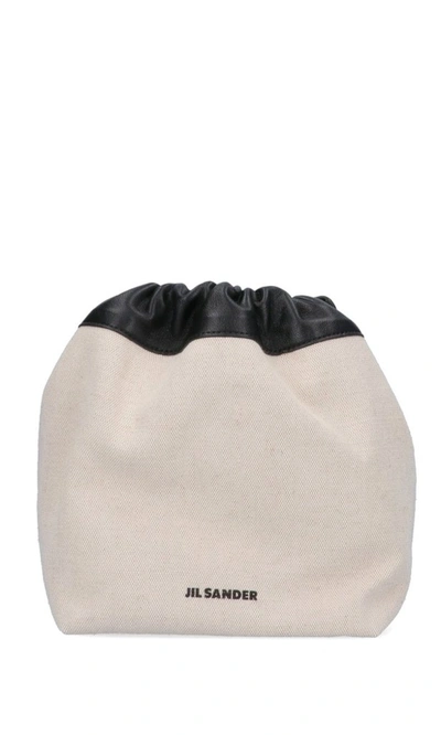 Jil Sander Small Drawstring Shoulder Bag In White