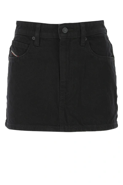 Diesel De-eisy Cotton Denim Mini Skirt In Black