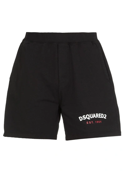 Dsquared2 Oversize Logo Print Cotton Jersey Shorts In Black