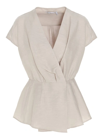 Agnona Wrap-around Short-sleeved Blouse In Neutrals