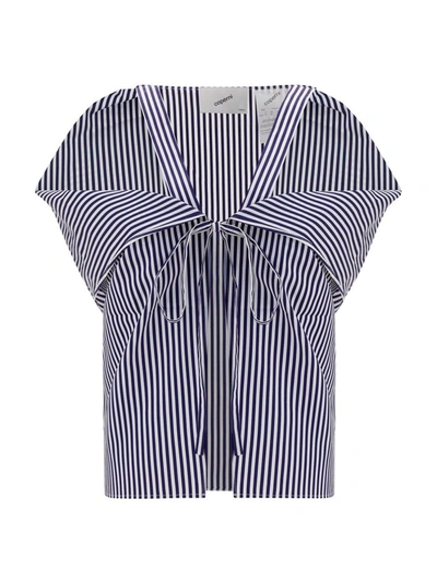 Coperni Striped Cotton Poplin Top In Navy/white