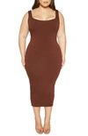 Naked Wardrobe Hourglass Midi Dress In Chocolate