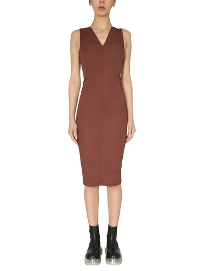 Rick Owens V-neck Fitted Midi Dress In Brown
