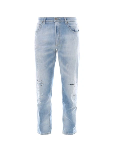 Dondup Distressed Light-wash Jeans In Blue