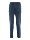 Incotex Mens Green Cotton Pants In Dark Blue