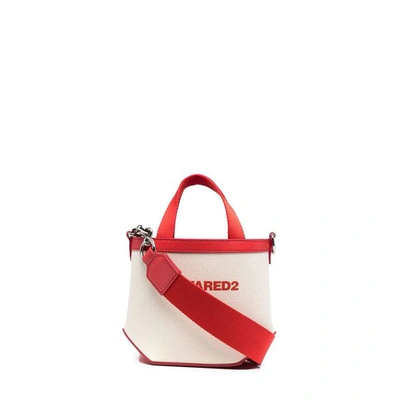 Dsquared2 Extra Small Shopping Bag Beige And Red Woman In Neutral