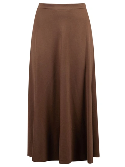 Max Mara Flared Jersey Midi Skirt In Brown