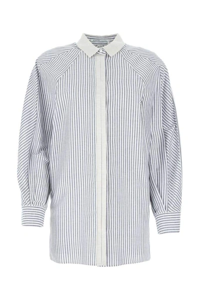 Agnona Grosgrain Stripe Cotton-linen Shirt In Light Blue