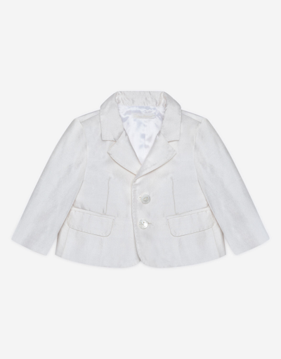 Dolce & Gabbana Babies' Single-breasted Silk Shantung Jacket In White