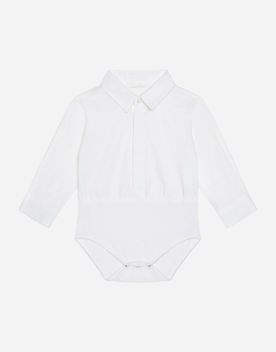 Dolce & Gabbana Babies' Cotton Shirt-style Bodysuit In White