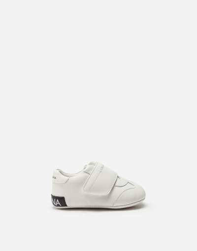 Dolce & Gabbana Babies' Nappa Leather Sneakers With Heat-stamped Logo In White/silver