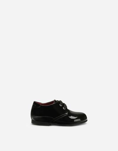 Dolce & Gabbana Babies' Patent Leather Derby Shoes With Logo In Black