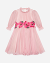 Dolce & Gabbana Chiffon Dress With Embroidered Flowers In Pink