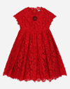 Dolce & Gabbana Cordonette Lace Dress With Embroidered Jewel In Red