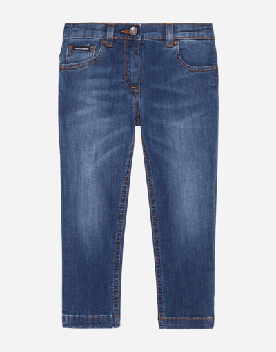 Dolce & Gabbana Washed Stretch Denim Skinny Jeans In Blue