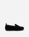 Dolce & Gabbana Velvet Slippers With Crown Patch In Black