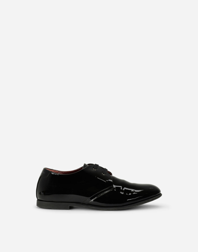 Dolce & Gabbana Kids' Patent Leather Derby Shoes With Logo In Black