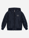 Dolce & Gabbana Nylon Down Jacket With Hood And Plate In Blue