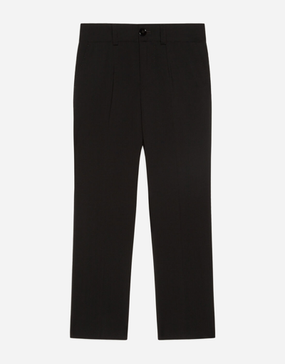 Dolce & Gabbana Kids' Stretch Wool Trousers In Black