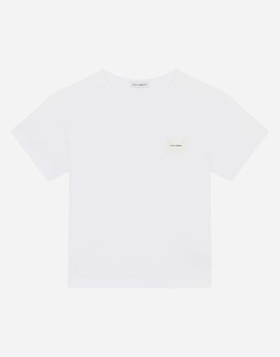 Dolce & Gabbana Kids' Jersey T-shirt With Logo Plaque In White