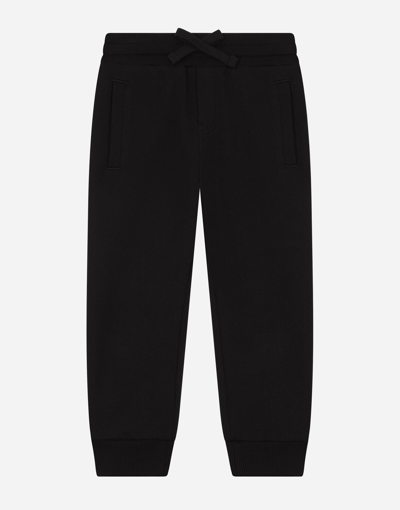 Dolce & Gabbana Kids' Jersey Jogging Pants With Plate In Black
