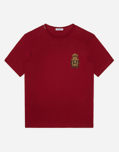 Dolce & Gabbana Kids' Jersey T-shirt With Heraldic Dg Patch In Red