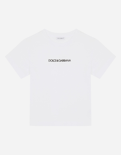 Dolce & Gabbana Kids' Jersey T-shirt With Embroidered Logo In White