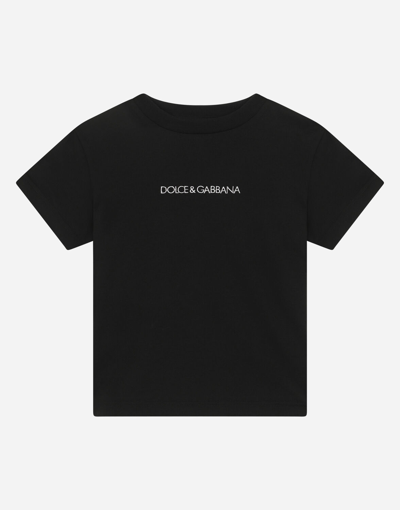Dolce & Gabbana Kids' Jersey T-shirt With Embroidered Logo In Black