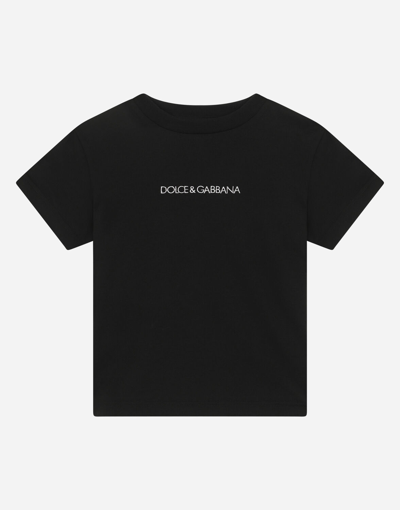 Dolce & Gabbana Jersey T-shirt With Embroidered Logo In Black