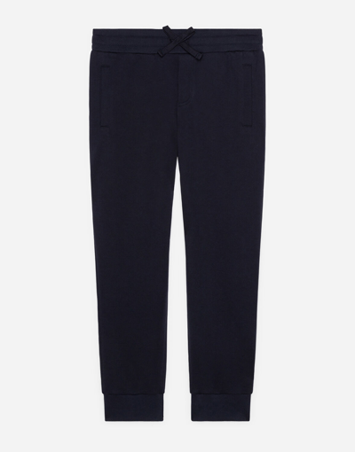 Dolce & Gabbana Jersey Jogging Pants With Plate Logo In Blue