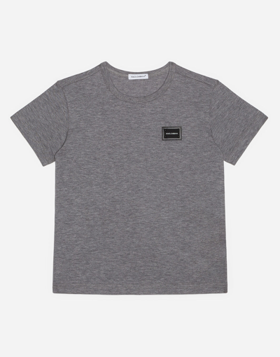 Dolce & Gabbana Short-sleeved Jersey T-shirt With Plate In Grey