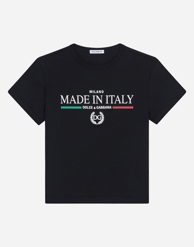 Dolce & Gabbana Kids' Jersey T-shirt With Made In Italy Print In Black