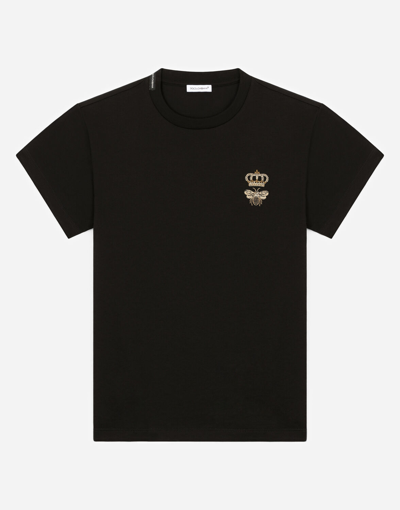 Dolce & Gabbana Kids' Jersey T-shirt With Bee And Crown Embellishment In Black