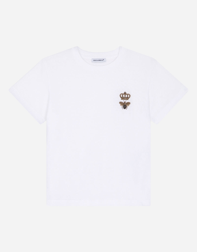 DOLCE & GABBANA JERSEY T-SHIRT WITH BEE AND CROWN EMBELLISHMENT