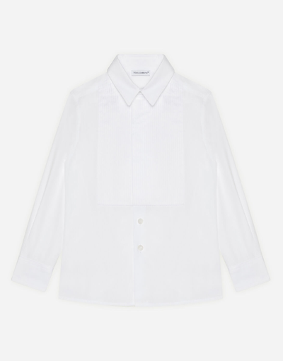 Dolce & Gabbana Kids' Poplin Shirt With Plastron In White
