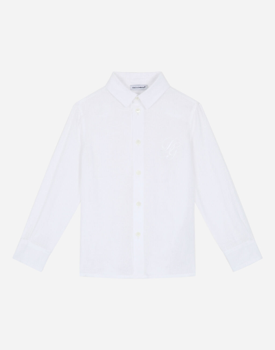 Dolce & Gabbana Kids' Linen Shirt With Italic Dg Embellishment In White