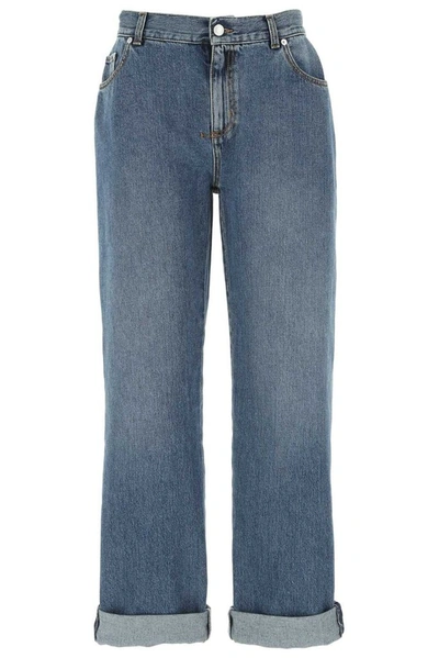 Alexander Mcqueen High Waisted Cropped Jeans In Indigowashed
