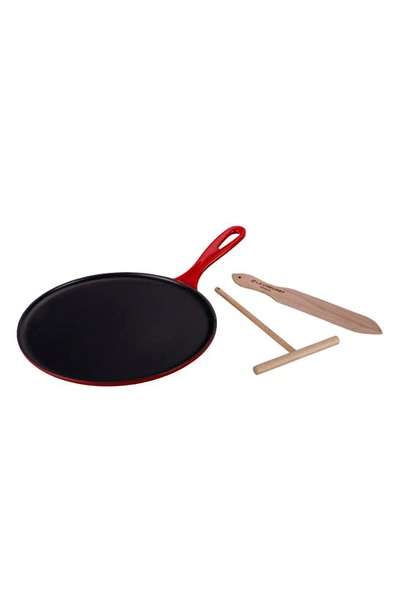 Le Creuset Cast Iron Crepe Pan, Rateau & Spatula Set In Cerise