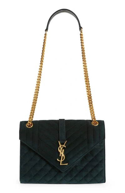 Saint Laurent Envelope Medium Quilted Textured-leather Shoulder Bag In Algae