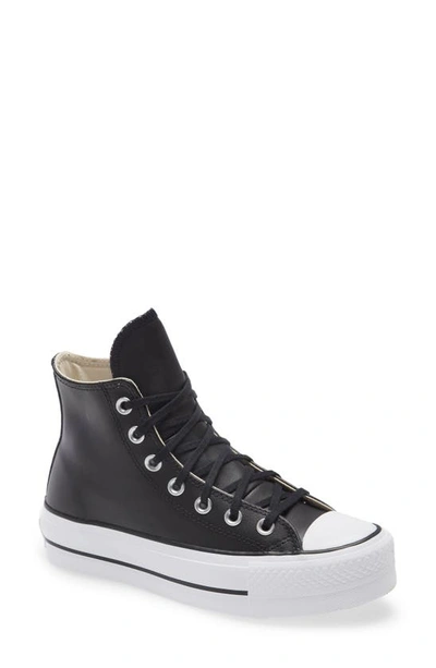 Converse Chuck Taylor® All Star® Leather High Top Platform Sneaker In Black/ Black/ White