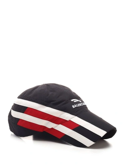 Balenciaga Tracks Colourblock Stripe Baseball Cap In Black