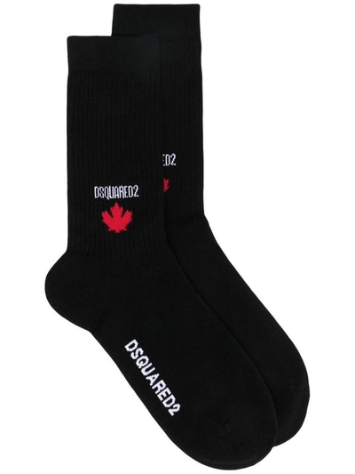 Dsquared2 Intarsia-knit Logo Socks In Black