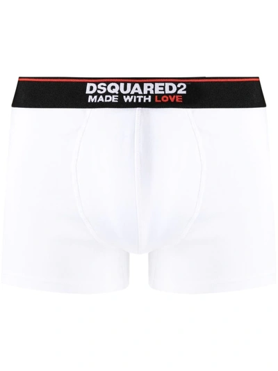 Dsquared2 Logo Waistband Boxer Shorts In White