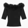 SAINT LAURENT BLACK KNITTED TOP WITH FEATHERS,657252Y75BB-I-YSL-1000